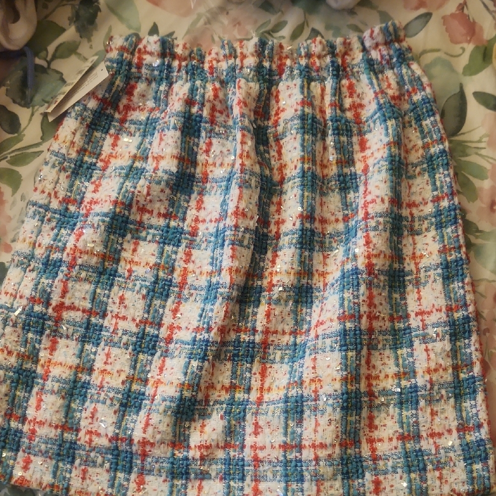 Macy's Pink and Blue A-Line Pleated Skirt